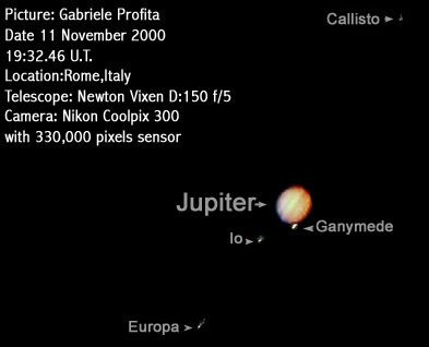 i quattro satelliti galileiani di Giove ripresi da Gabriele Profita