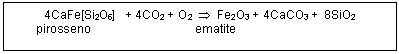 Text Box: 4CaFe[Si2O6] + 4CO2 + O2 T Fe2O3 + 4CaCO3 + 8SiO2
 pirosseno ematite 

