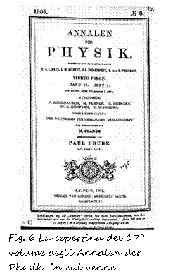 Text Box:  
Fig. 6 La copertina del 17 volume degli Annalen der Physik, in cui venne pubblicato, nel 1905, il primo articolo di Einstein dedicato alla relativit ristretta.
