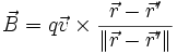 vec B = q vec v times frac 
