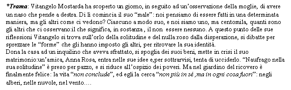 Text Box: *Trama: Vitangelo Mostarda ha scoperto un giorno, in seguito ad un'osservazione della moglie, di avere un naso che pende a destra. Di l comincia il suo 