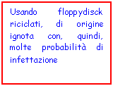 Text Box: Usando floppydisck riciclati, di origine ignota con, quindi, molte probabilit di infettazione