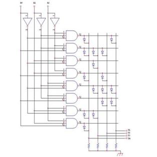Schema elettrico di una memoria ROM a matrice di diodi.