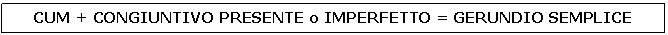 Text Box: CUM + CONGIUNTIVO PRESENTE o IMPERFETTO = GERUNDIO SEMPLICE 

