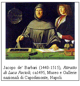 Text Box:  
Jacopo de' Barbari (1440-1515), Ritratto di Luca Pacioli, ca1495, Museo e Gallerie nazionali di Capodimonte, Napoli.
