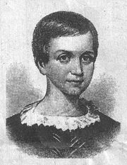 A drawing of the young Emily Dickinson, age nine.  It was made from a portrait featuring Emily, Austin and Lavinia as children.